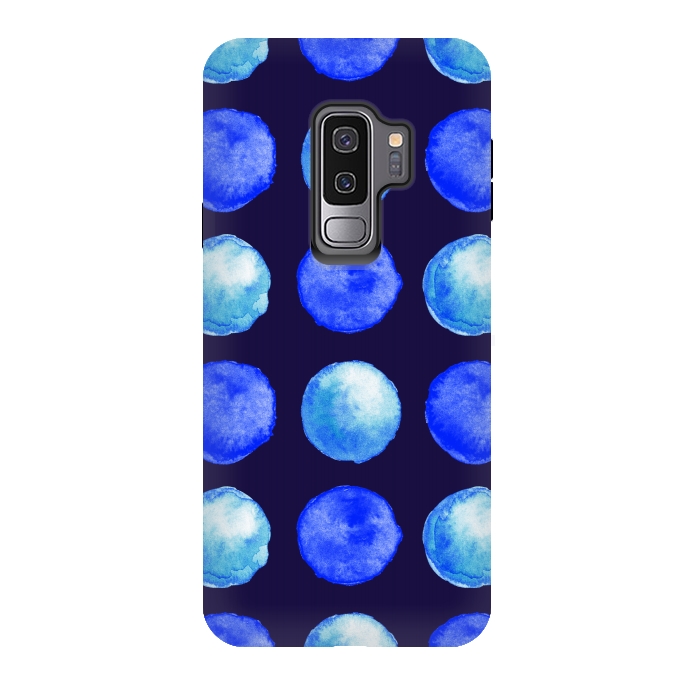 Galaxy S9 plus StrongFit Winter Blue Watercolor Large Dots Pattern by Boriana Giormova