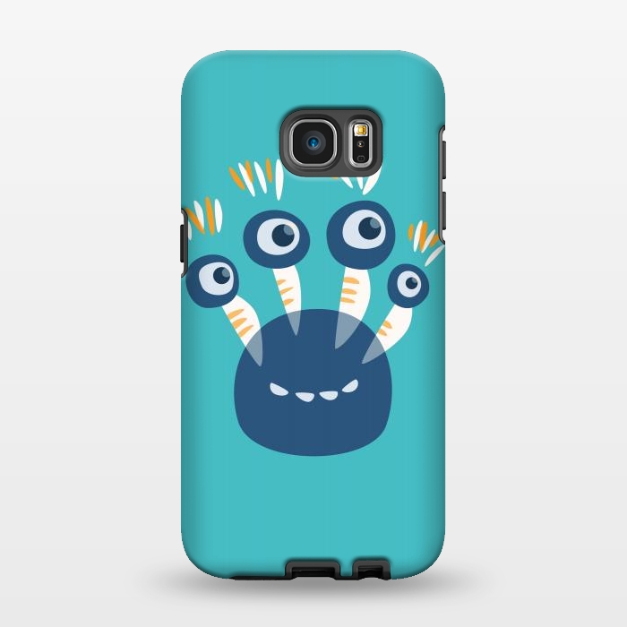 Galaxy S7 EDGE StrongFit Cute Blue Cartoon Monster With Four Eyes by Boriana Giormova