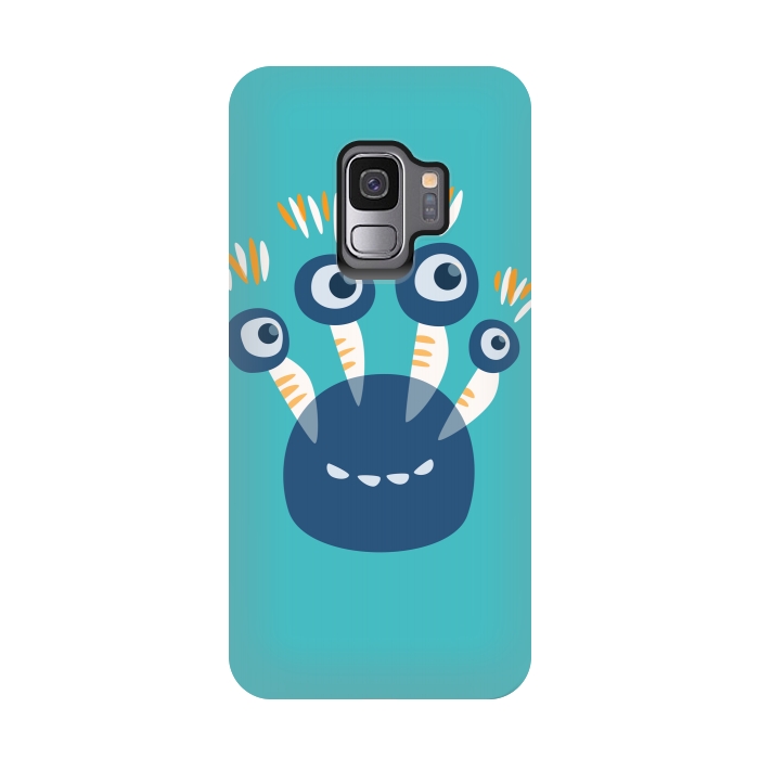 Galaxy S9 StrongFit Cute Blue Cartoon Monster With Four Eyes by Boriana Giormova