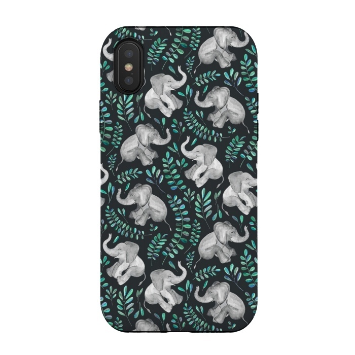 iPhone Xs / X StrongFit Laughing Baby Elephants by Micklyn Le Feuvre