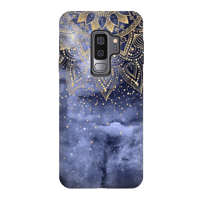 Galaxy S9 plus StrongFit whimsical gold mandala confetti design by InovArts