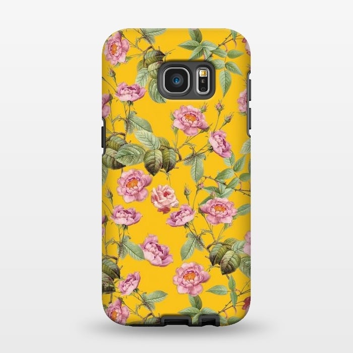 Galaxy S7 EDGE StrongFit Pink Roses on Yellow by  Utart