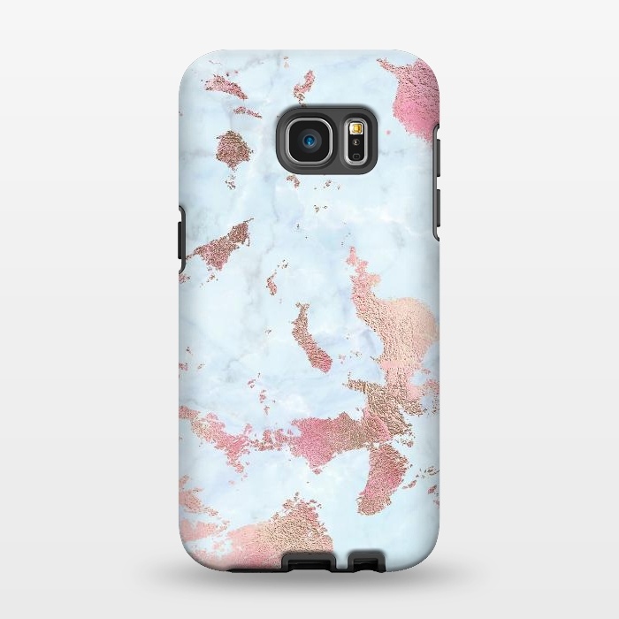 Galaxy S7 EDGE StrongFit Rose Gold Metal Foil on Light Blue Marble by  Utart