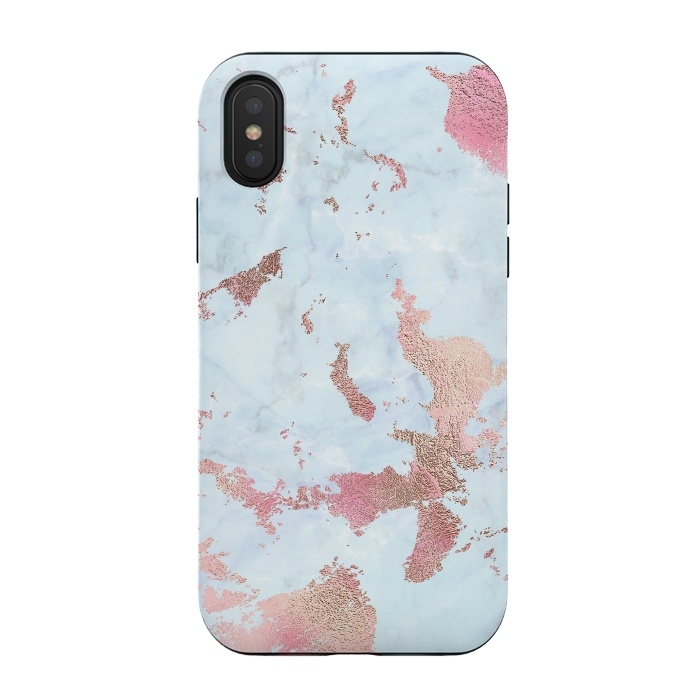 iPhone Xs / X StrongFit Rose Gold Metal Foil on Light Blue Marble by  Utart