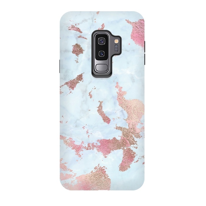 Galaxy S9 plus StrongFit Rose Gold Metal Foil on Light Blue Marble by  Utart