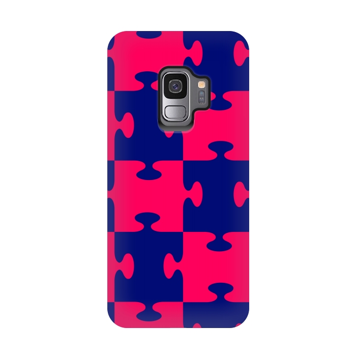 Galaxy S9 StrongFit jigsaw blue pink by MALLIKA