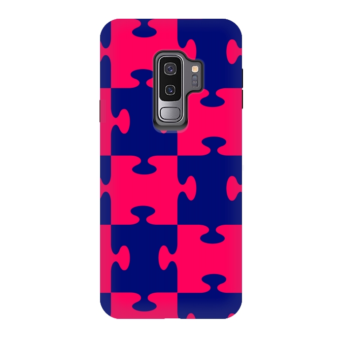 Galaxy S9 plus StrongFit jigsaw blue pink by MALLIKA