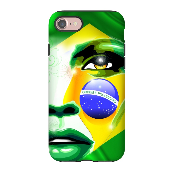 iPhone 7 StrongFit Brazil Flag Colors on Beautiful Girl Portrait by BluedarkArt
