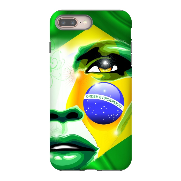 iPhone 7 plus StrongFit Brazil Flag Colors on Beautiful Girl Portrait by BluedarkArt