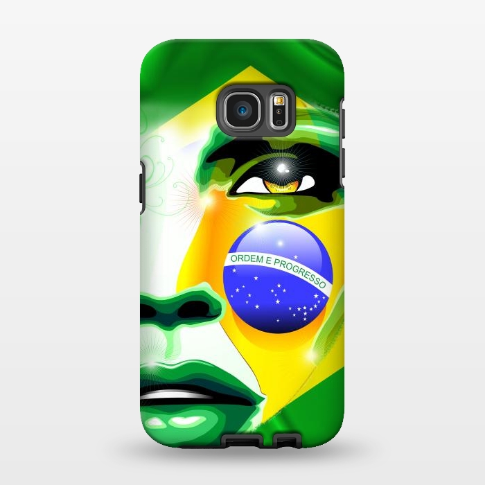 Galaxy S7 EDGE StrongFit Brazil Flag Colors on Beautiful Girl Portrait by BluedarkArt