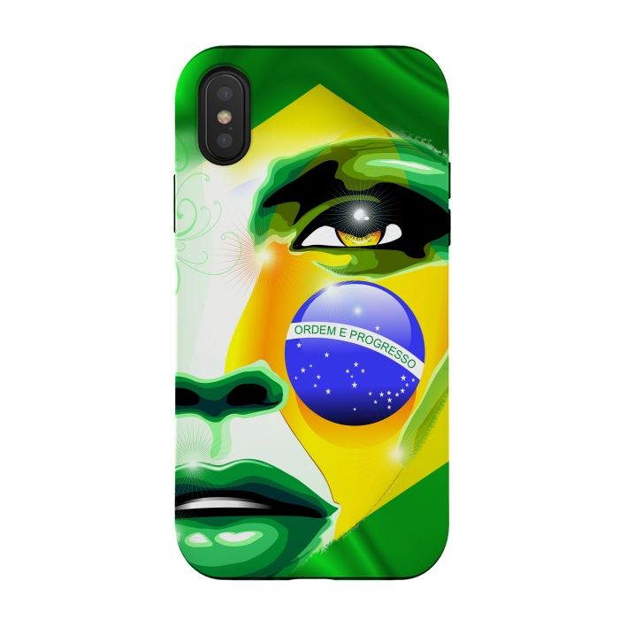 iPhone Xs / X StrongFit Brazil Flag Colors on Beautiful Girl Portrait by BluedarkArt