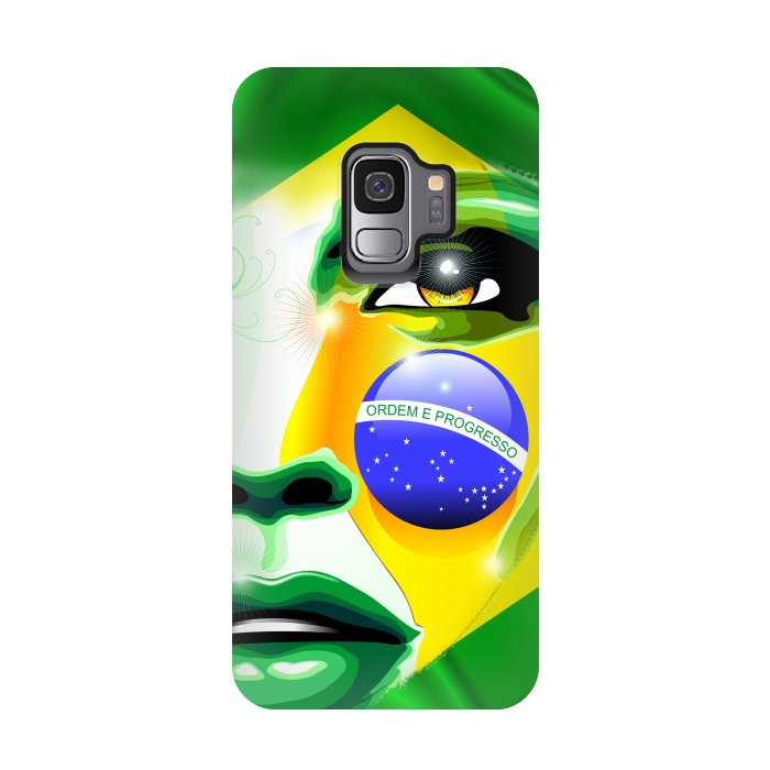 Galaxy S9 StrongFit Brazil Flag Colors on Beautiful Girl Portrait by BluedarkArt