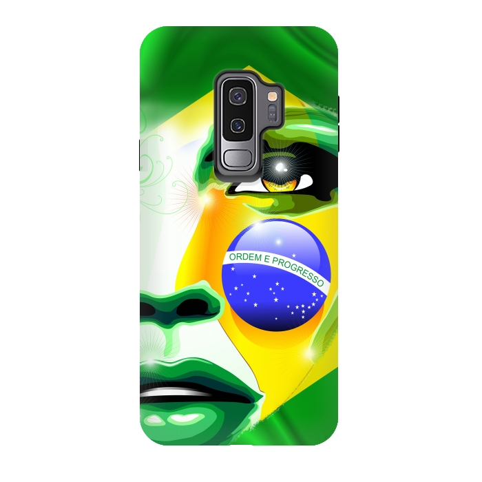 Galaxy S9 plus StrongFit Brazil Flag Colors on Beautiful Girl Portrait by BluedarkArt