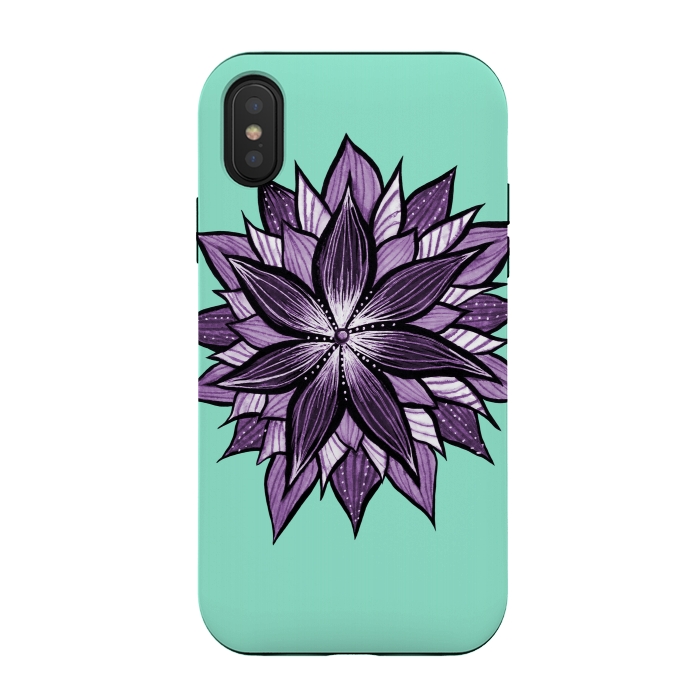 iPhone Xs / X StrongFit Purple Mandala Like Ink Drawn Abstract Flower by Boriana Giormova