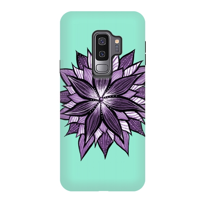 Galaxy S9 plus StrongFit Purple Mandala Like Ink Drawn Abstract Flower by Boriana Giormova