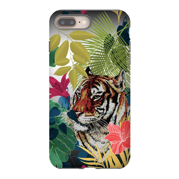 iPhone 7 plus StrongFit Tiger in flowers by Kashmira Baheti