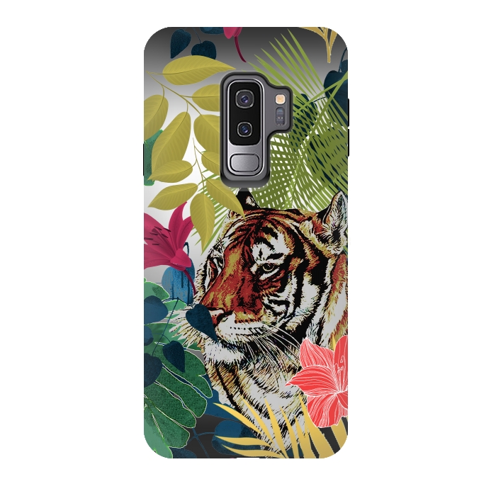 Galaxy S9 plus StrongFit Tiger in flowers by Kashmira Baheti