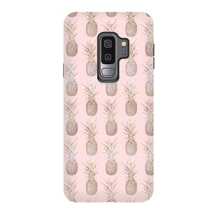 Galaxy S9 plus StrongFit Golden and blush pineapples pattern by InovArts