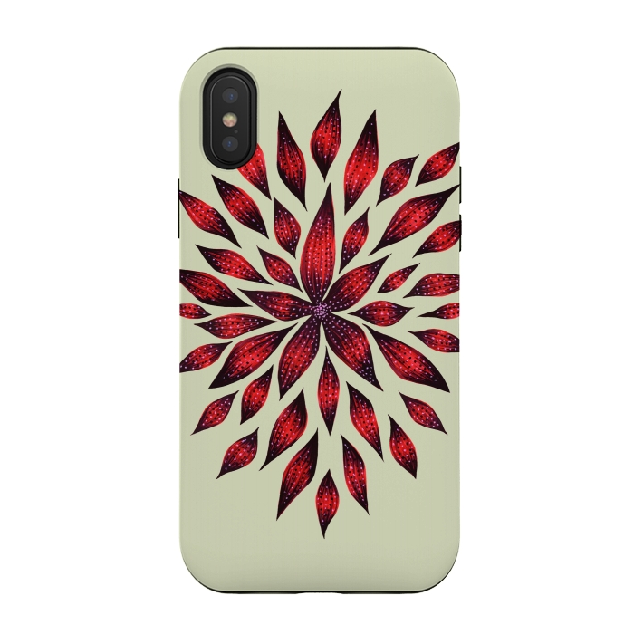 iPhone Xs / X StrongFit Hand Drawn Abstract Red Ink Doodle Flower by Boriana Giormova