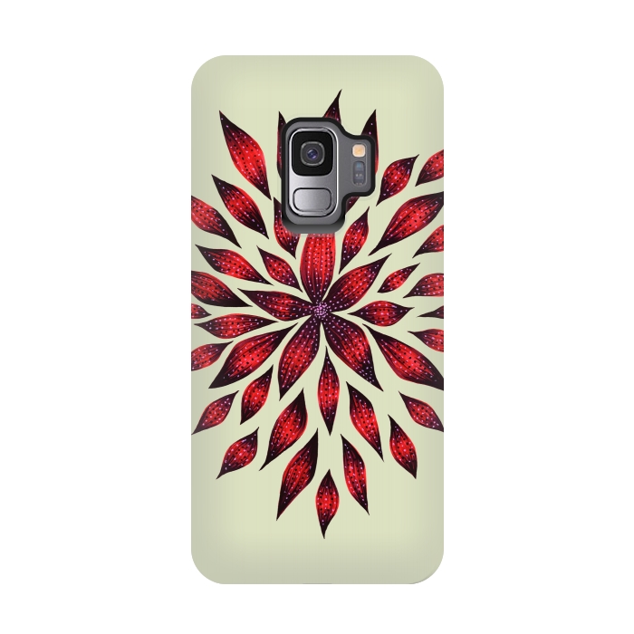 Galaxy S9 StrongFit Hand Drawn Abstract Red Ink Doodle Flower by Boriana Giormova