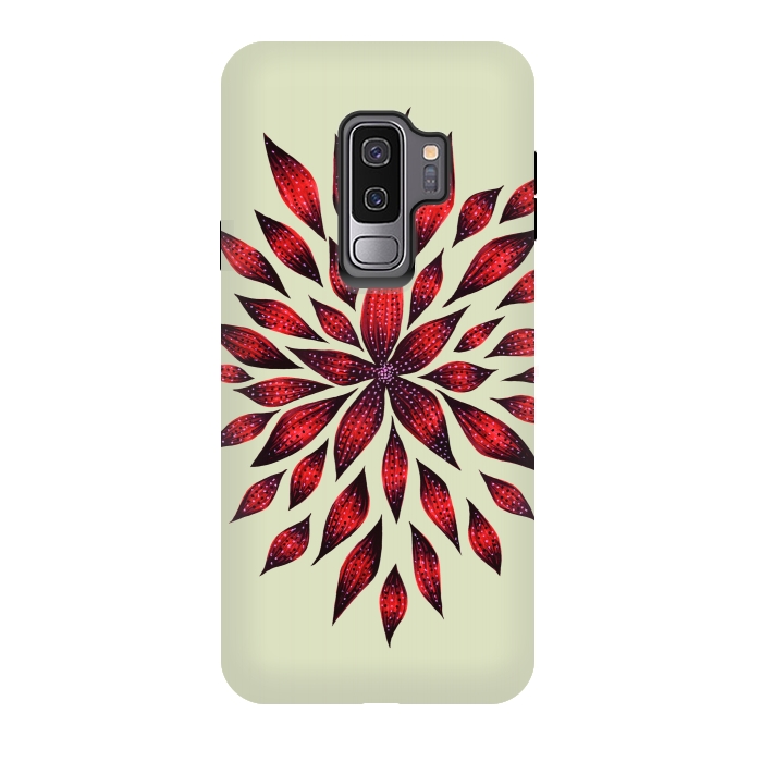 Galaxy S9 plus StrongFit Hand Drawn Abstract Red Ink Doodle Flower by Boriana Giormova