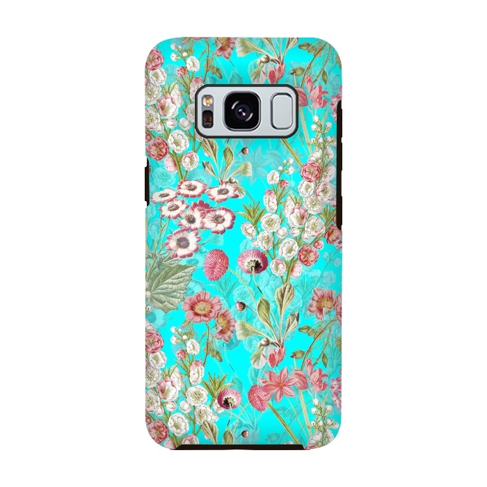Galaxy S8 StrongFit White & Pink Flowers on Teal by  Utart