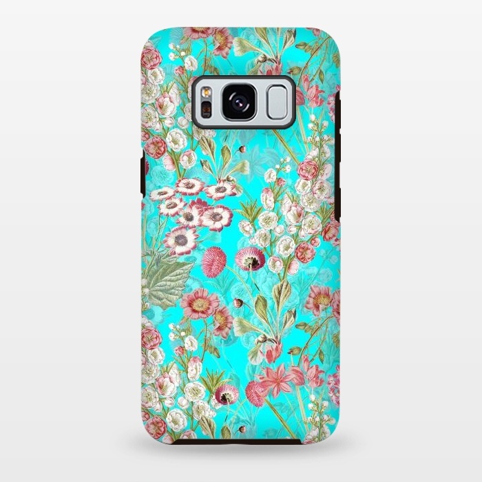 Galaxy S8 plus StrongFit White & Pink Flowers on Teal by  Utart
