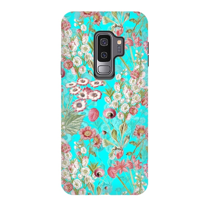 Galaxy S9 plus StrongFit White & Pink Flowers on Teal by  Utart