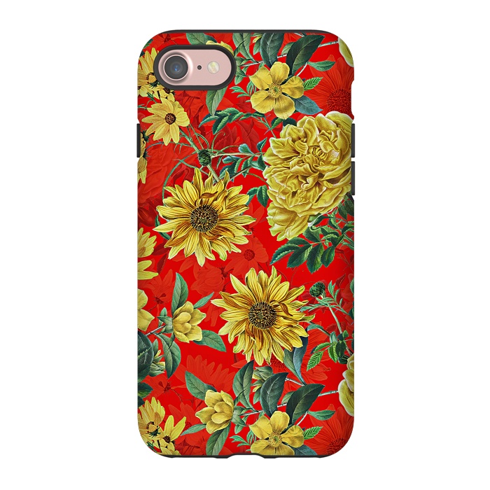 iPhone 7 StrongFit Sunflowers and Roses on Red by  Utart