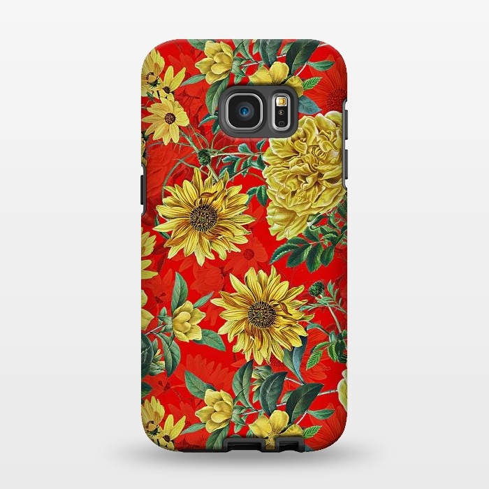 Galaxy S7 EDGE StrongFit Sunflowers and Roses on Red by  Utart