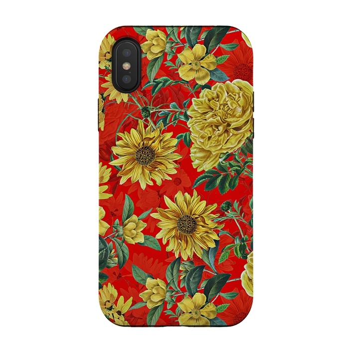 iPhone Xs / X StrongFit Sunflowers and Roses on Red by  Utart