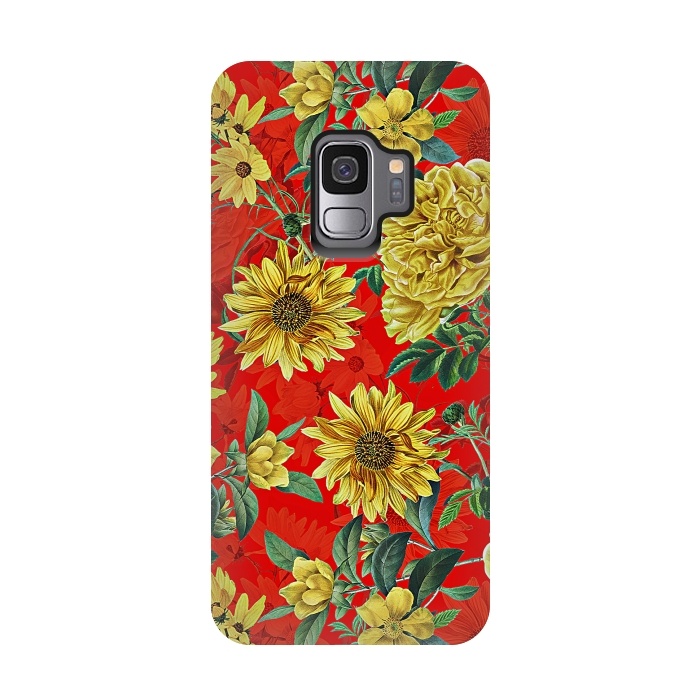 Galaxy S9 StrongFit Sunflowers and Roses on Red by  Utart