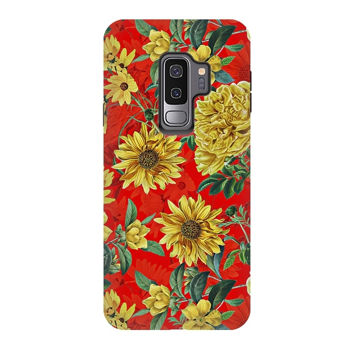 Galaxy S9 plus StrongFit Sunflowers and Roses on Red by  Utart