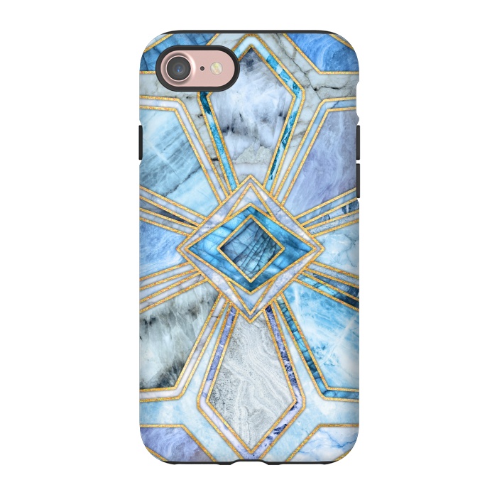 iPhone 7 StrongFit Geometric Gilded Stone Tiles in Soft Blues by Micklyn Le Feuvre