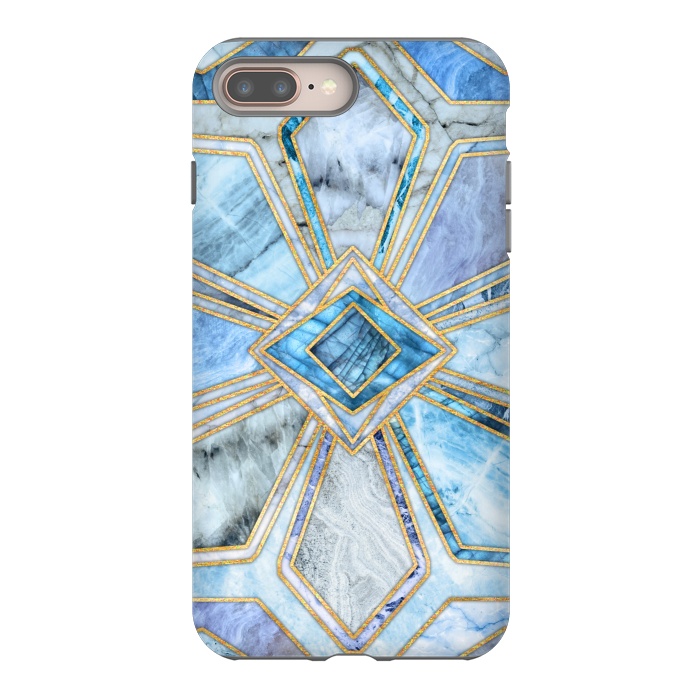 iPhone 7 plus StrongFit Geometric Gilded Stone Tiles in Soft Blues by Micklyn Le Feuvre