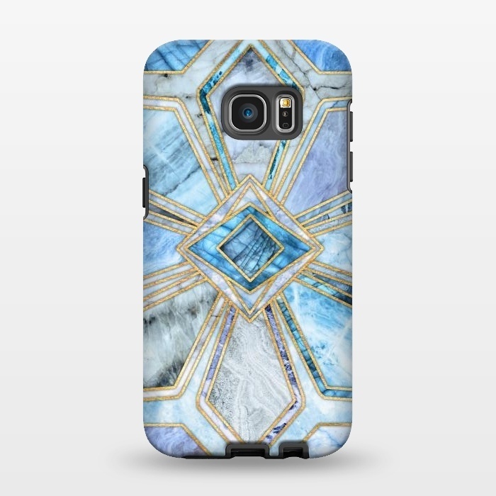Galaxy S7 EDGE StrongFit Geometric Gilded Stone Tiles in Soft Blues by Micklyn Le Feuvre