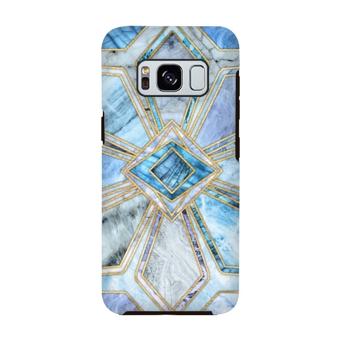 Galaxy S8 StrongFit Geometric Gilded Stone Tiles in Soft Blues by Micklyn Le Feuvre