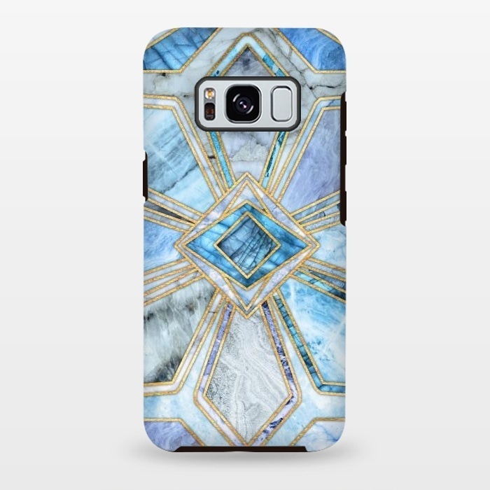 Galaxy S8 plus StrongFit Geometric Gilded Stone Tiles in Soft Blues by Micklyn Le Feuvre