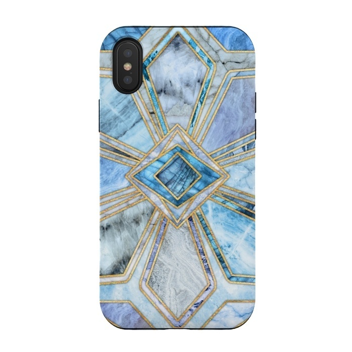 iPhone Xs / X StrongFit Geometric Gilded Stone Tiles in Soft Blues by Micklyn Le Feuvre