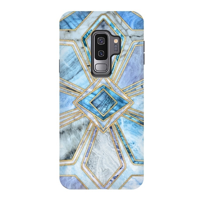 Galaxy S9 plus StrongFit Geometric Gilded Stone Tiles in Soft Blues by Micklyn Le Feuvre