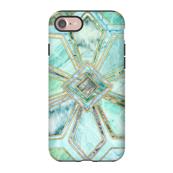 iPhone 7 StrongFit Geometric Gilded Stone Tiles in Mint and Jade Green by Micklyn Le Feuvre