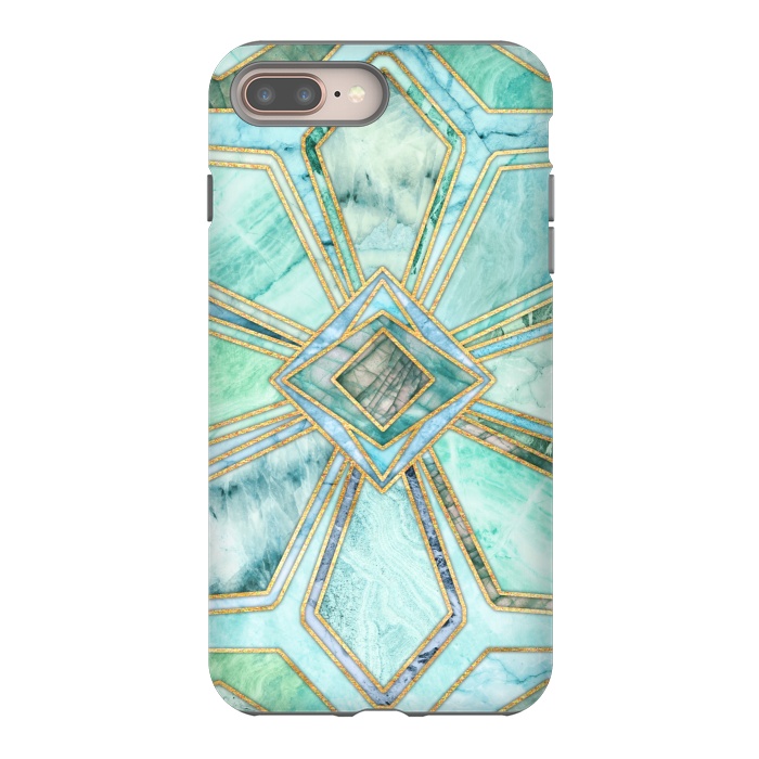 iPhone 7 plus StrongFit Geometric Gilded Stone Tiles in Mint and Jade Green by Micklyn Le Feuvre