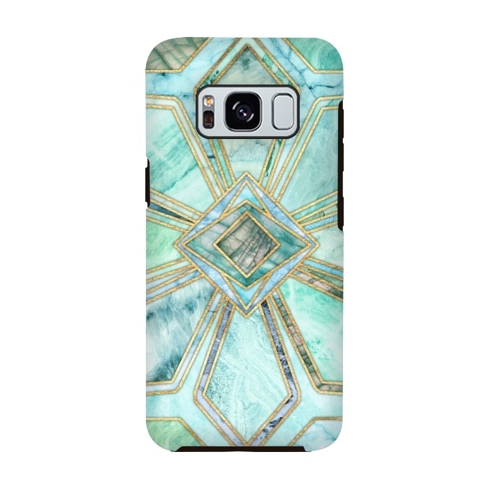 Galaxy S8 StrongFit Geometric Gilded Stone Tiles in Mint and Jade Green by Micklyn Le Feuvre