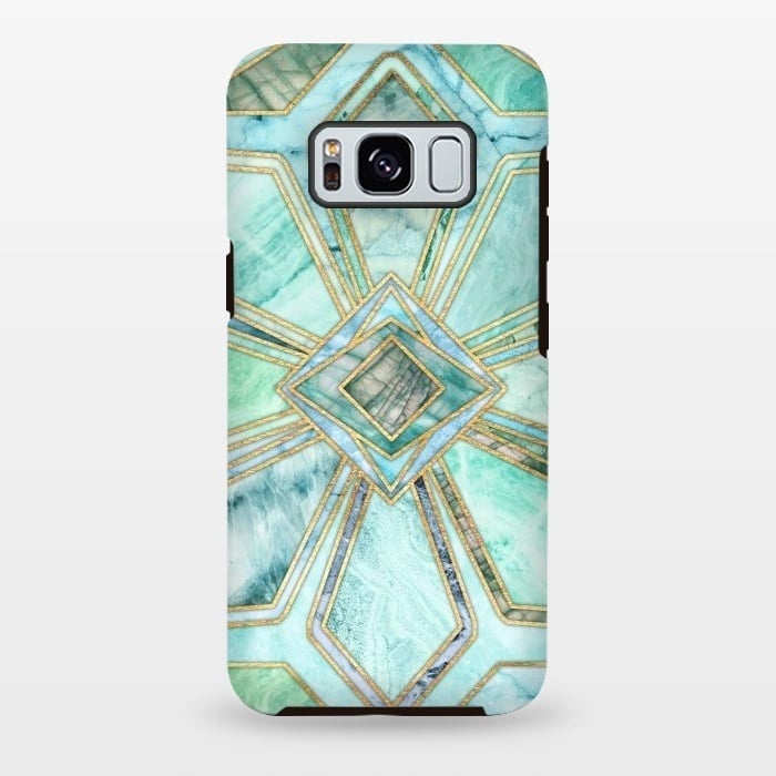 Galaxy S8 plus StrongFit Geometric Gilded Stone Tiles in Mint and Jade Green by Micklyn Le Feuvre