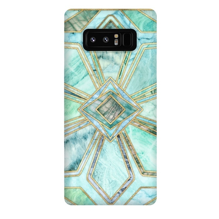 Galaxy Note 8 StrongFit Geometric Gilded Stone Tiles in Mint and Jade Green by Micklyn Le Feuvre