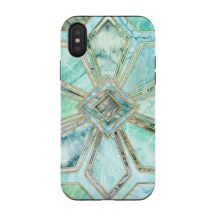 iPhone Xs / X StrongFit Geometric Gilded Stone Tiles in Mint and Jade Green by Micklyn Le Feuvre