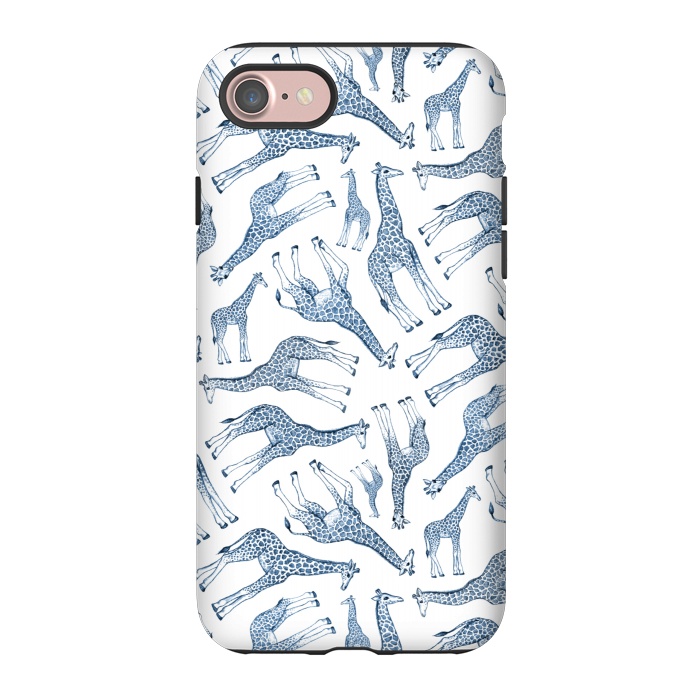 iPhone 7 StrongFit Little Giraffes in Monochrome Blue and White by Micklyn Le Feuvre