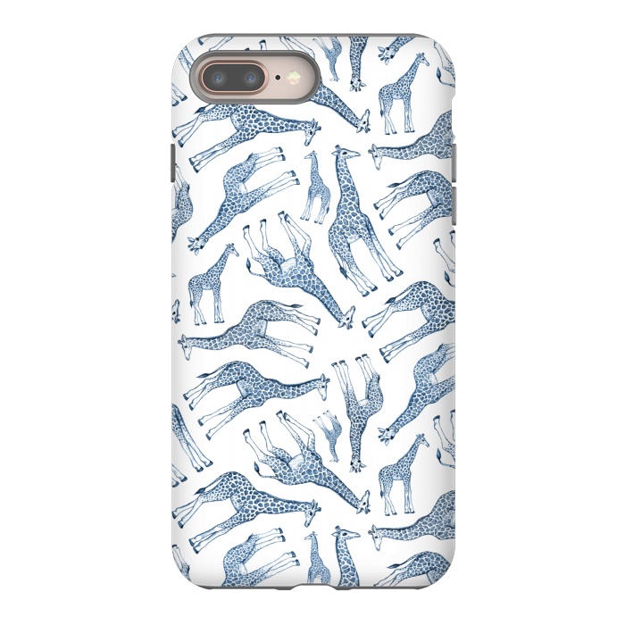 iPhone 7 plus StrongFit Little Giraffes in Monochrome Blue and White by Micklyn Le Feuvre