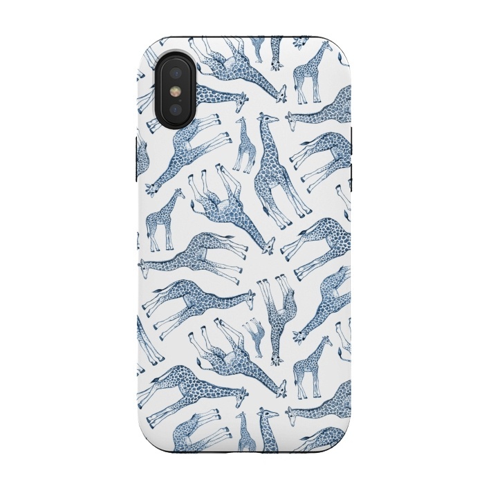 iPhone Xs / X StrongFit Little Giraffes in Monochrome Blue and White by Micklyn Le Feuvre