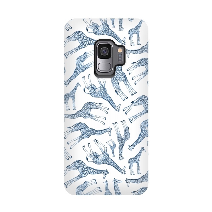 Galaxy S9 StrongFit Little Giraffes in Monochrome Blue and White by Micklyn Le Feuvre